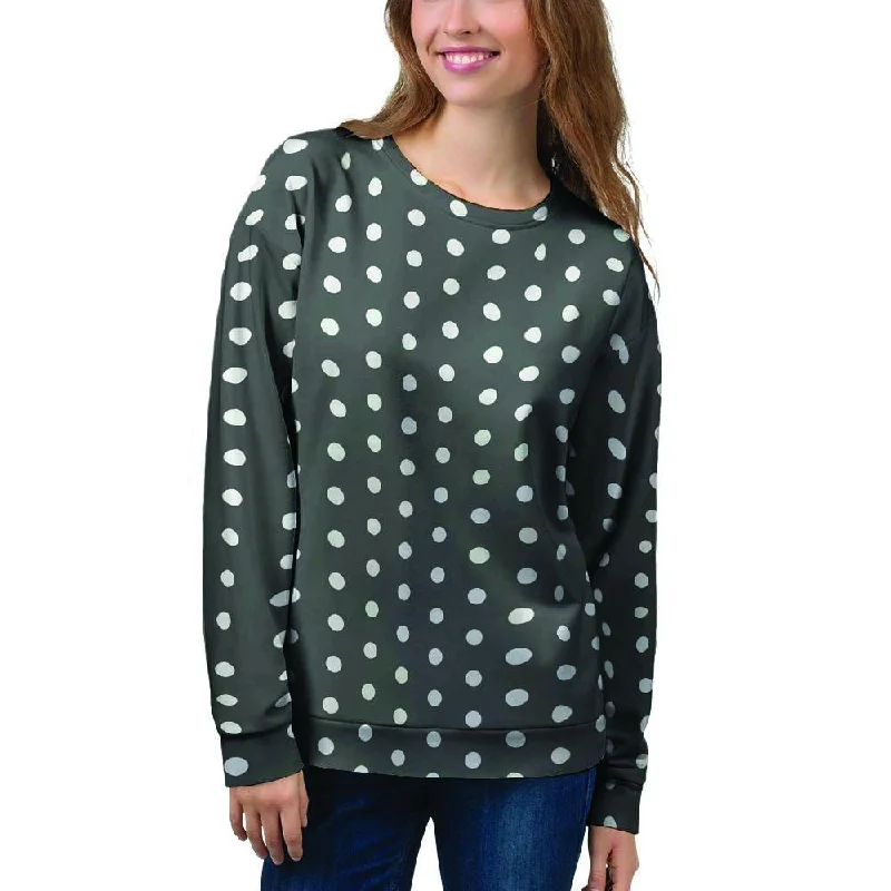 Black Tiny Polka Dot Women's Sweatshirt Hoodie with Ribbed Hem Stretchable Secure