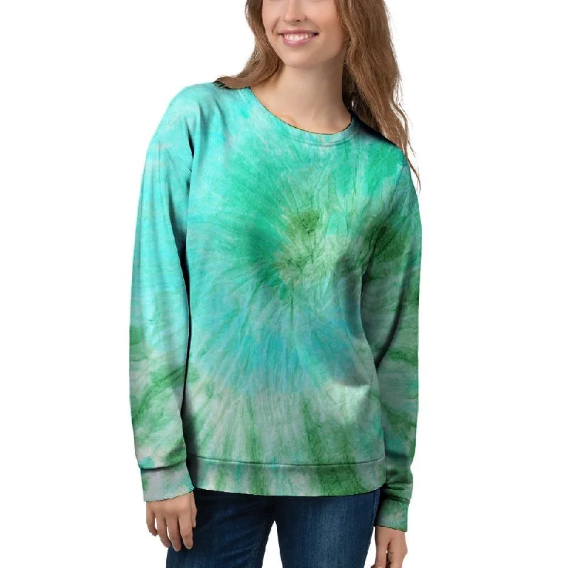 Blue And Green Tie Dye Women's Sweatshirt Hoodie Crop Top Short Trendy