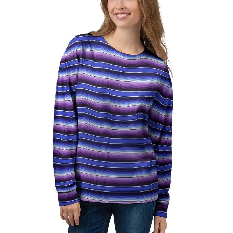 Blue And Purple Mexican Baja Women's Sweatshirt Hoodie with Hem Frayed Vintage Worn