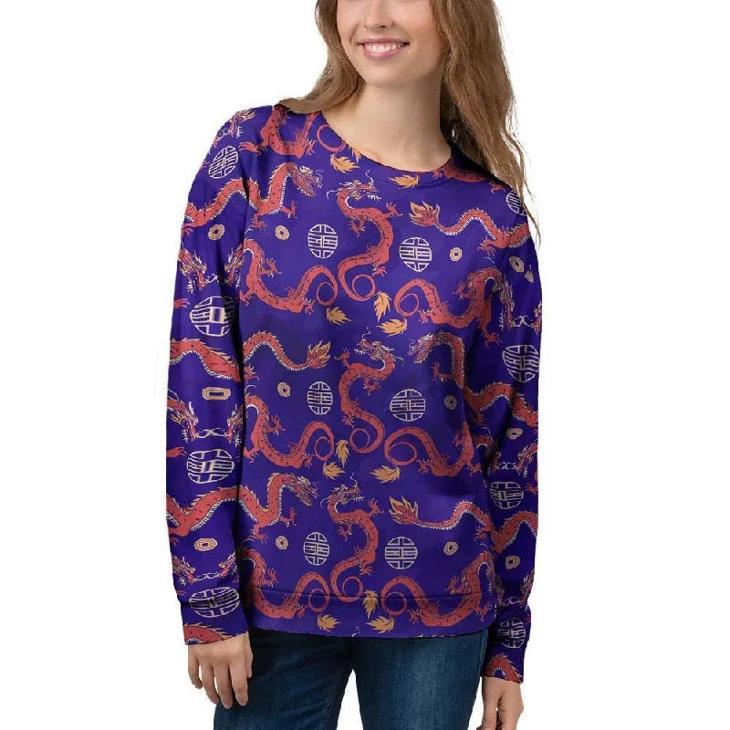 Blue Chinese Dragon Hoodie Women's Sweatshirt Hoodie with Cuffed Sleeves Snug Secure Blue Chinese Dragon Hoodie Women's Sweatshirt Hoodie with Cuffed Sleeves Snug Secure