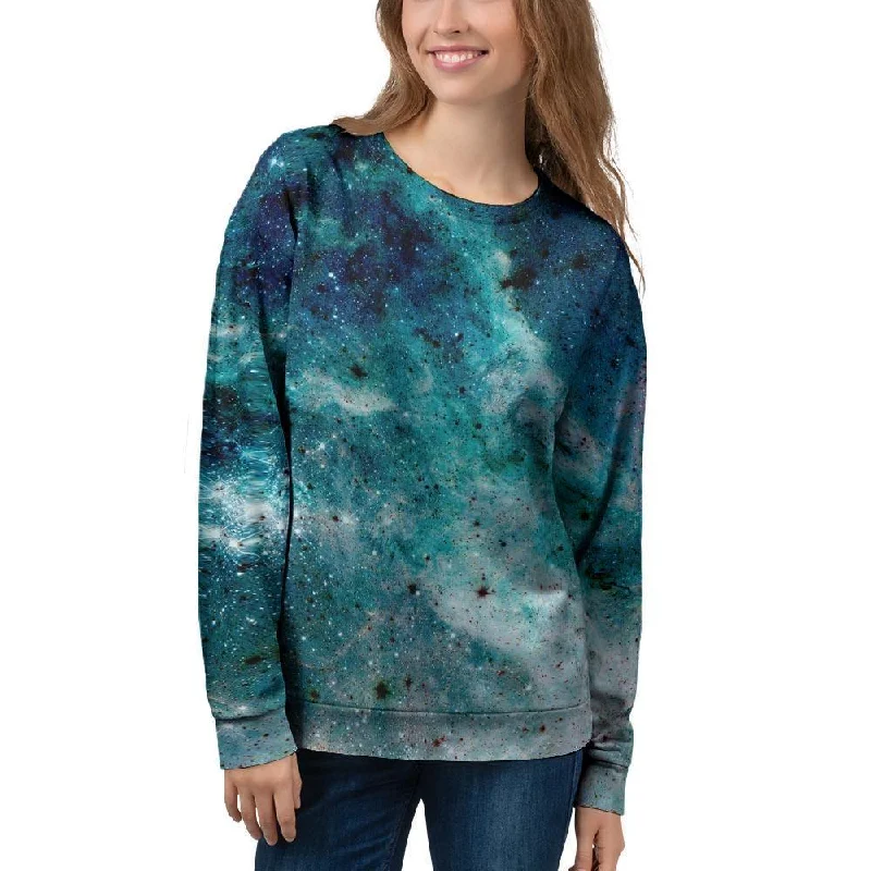 Blue Galaxy Space Women's Sweatshirt Hoodie with Bell Sleeves Flared Feminine