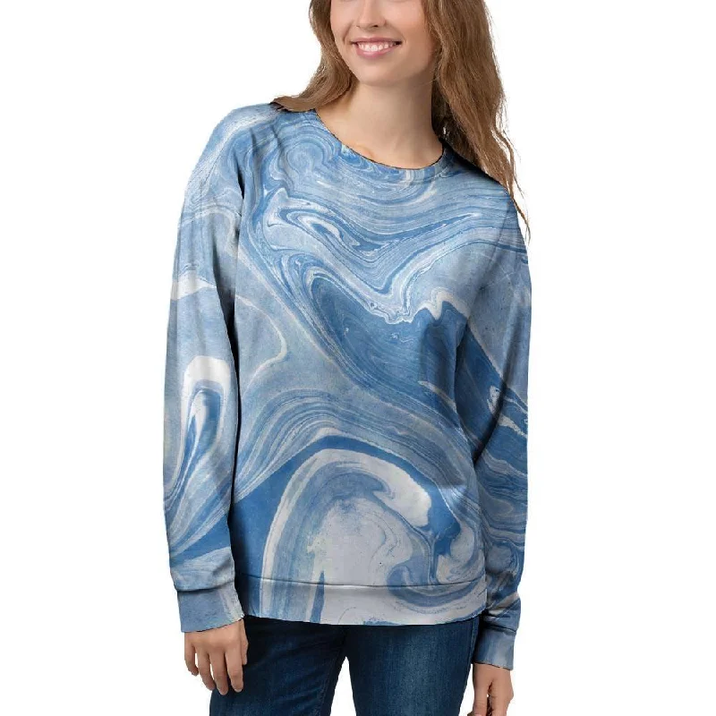 Blue Liquid Marble Women's Sweatshirt Hoodie with Cropped Fit Short Trendy