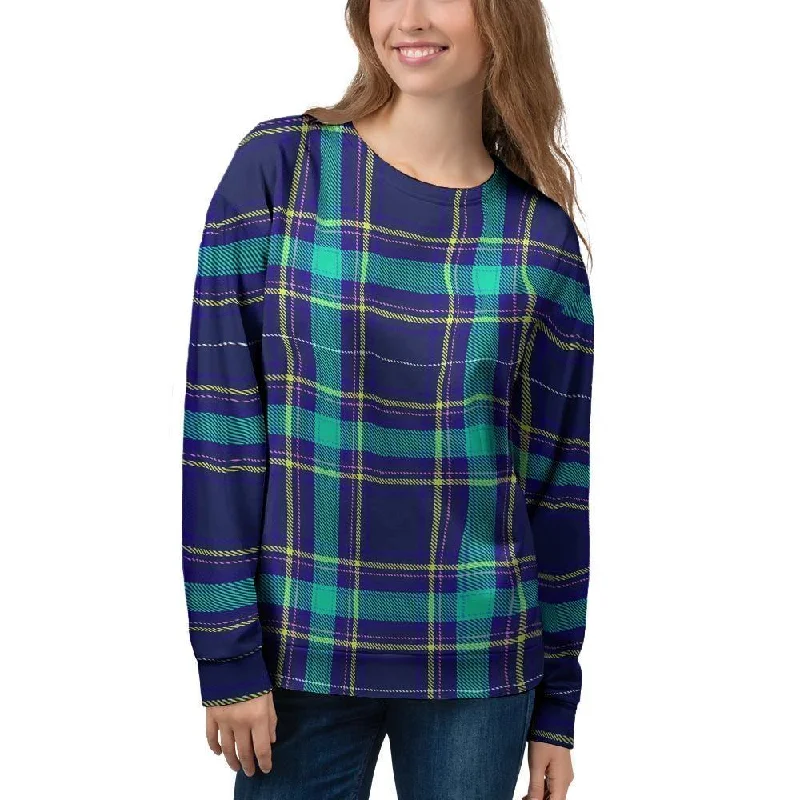 Blue Plaid Tartan Print Women's Sweatshirt Hoodie with Patch Decorative Personalized Blue Plaid Tartan Print Women's Sweatshirt Hoodie with Patch Decorative Personalized