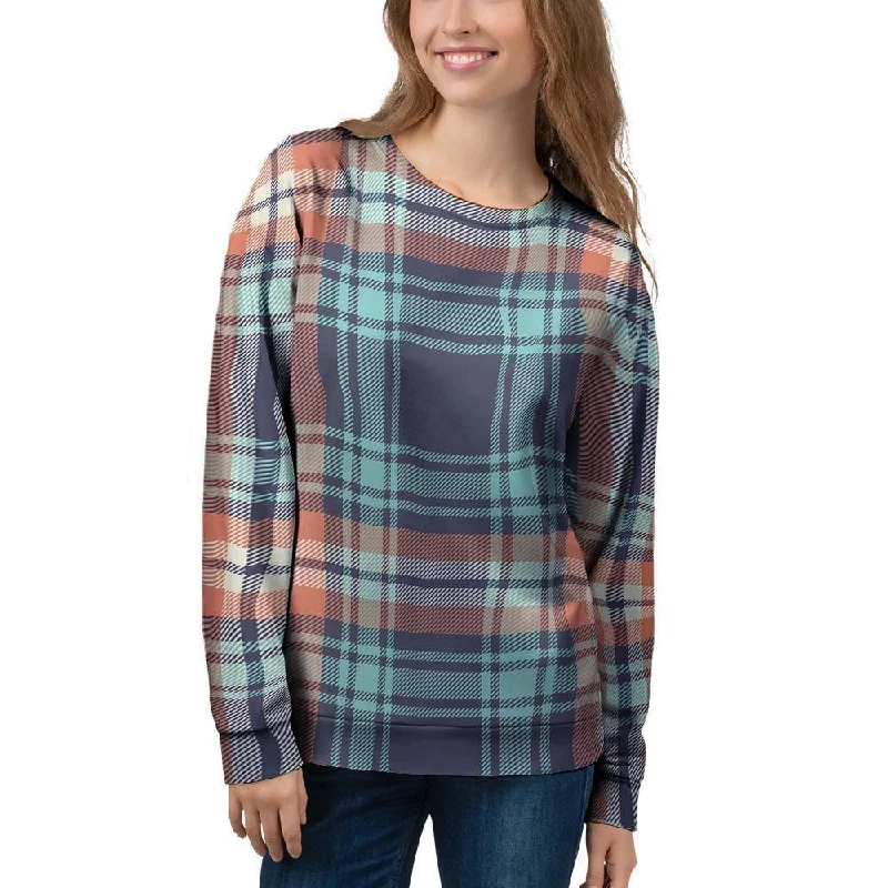 Blue Plaid Tartan Scottish Print Women's Sweatshirt Hoodie with Logo Branding Identity Blue Plaid Tartan Scottish Print Women's Sweatshirt Hoodie with Logo Branding Identity
