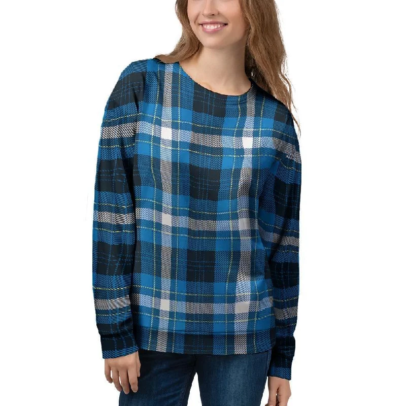 Blue Plaid Tartan Scottish Women's Sweatshirt Hoodie with Strings Custom Fit Adjustable Blue Plaid Tartan Scottish Women's Sweatshirt Hoodie with Strings Custom Fit Adjustable