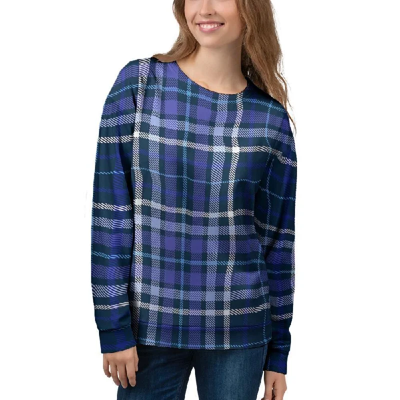 Blue Plaid Tartan Women's Sweatshirt Hoodie with Thumb Holes Functional Cozy