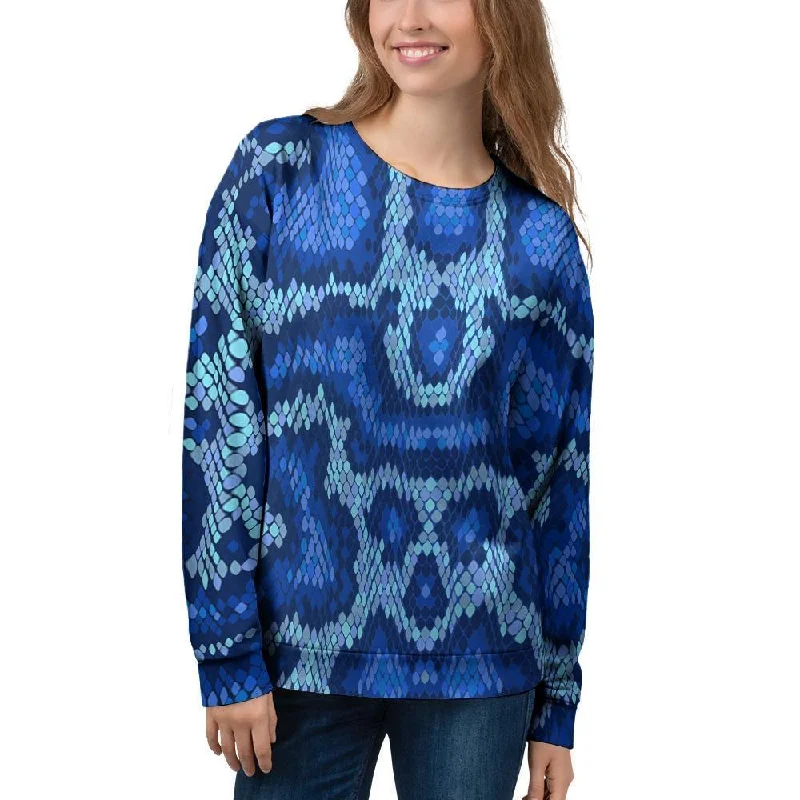 Blue Snakeskin Print Women's Sweatshirt Hoodie with Hem Detail Decorative Unique