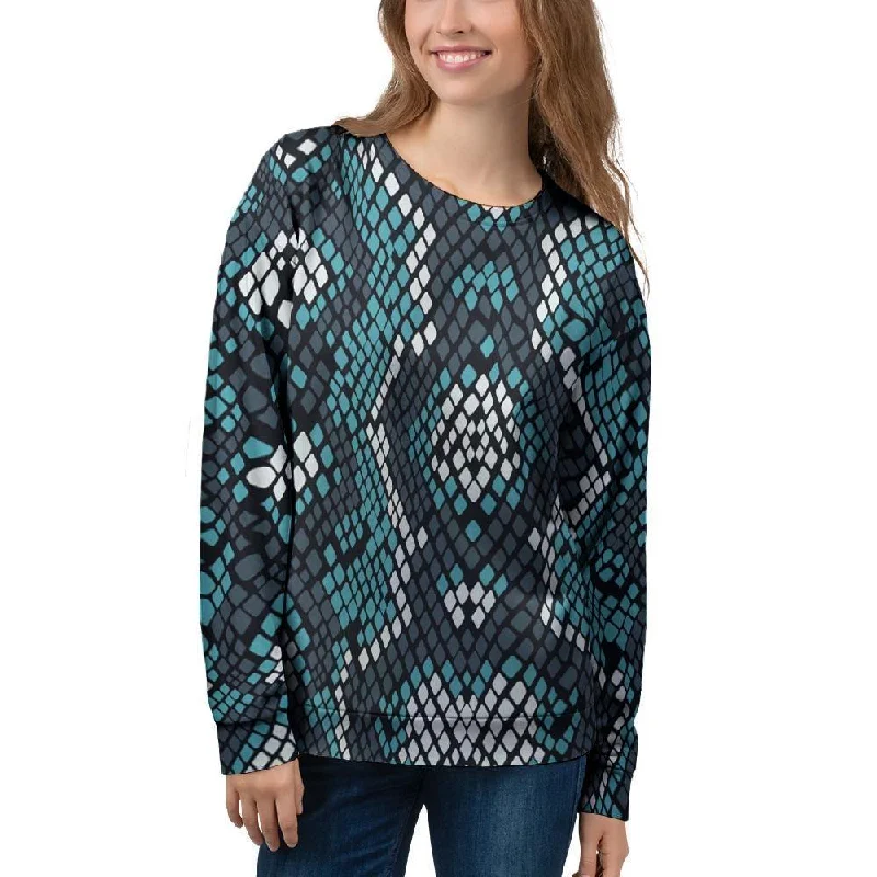 Blue Snakeskin Women's Sweatshirt Hoodie with Hem Drawcord Adjustable Customizable