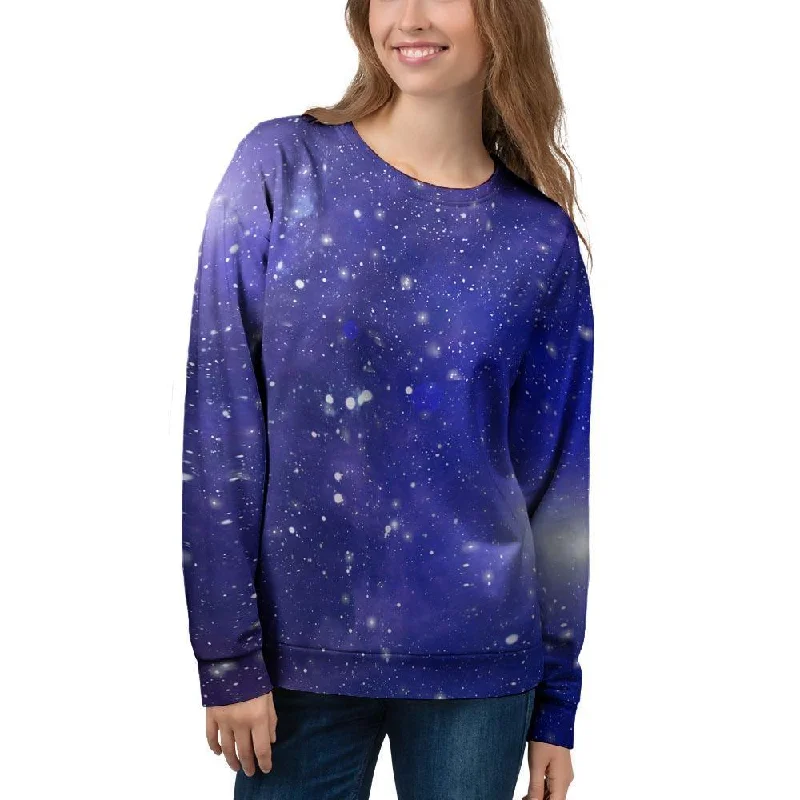Blue Stardust Space Galaxy Women's Sweatshirt Hoodie with Side Slits Relaxed Casual
