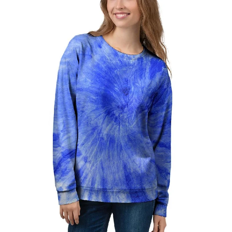 Blue Tie Dye Print Women's Sweatshirt Hoodie with Elastic Cuffs Stretchable Comfortable Blue Tie Dye Print Women's Sweatshirt Hoodie with Elastic Cuffs Stretchable Comfortable