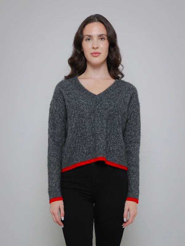 Boxy Shell Stitch Sweater - Graphite Denim Fabric Leather Fabric Suede Fabric