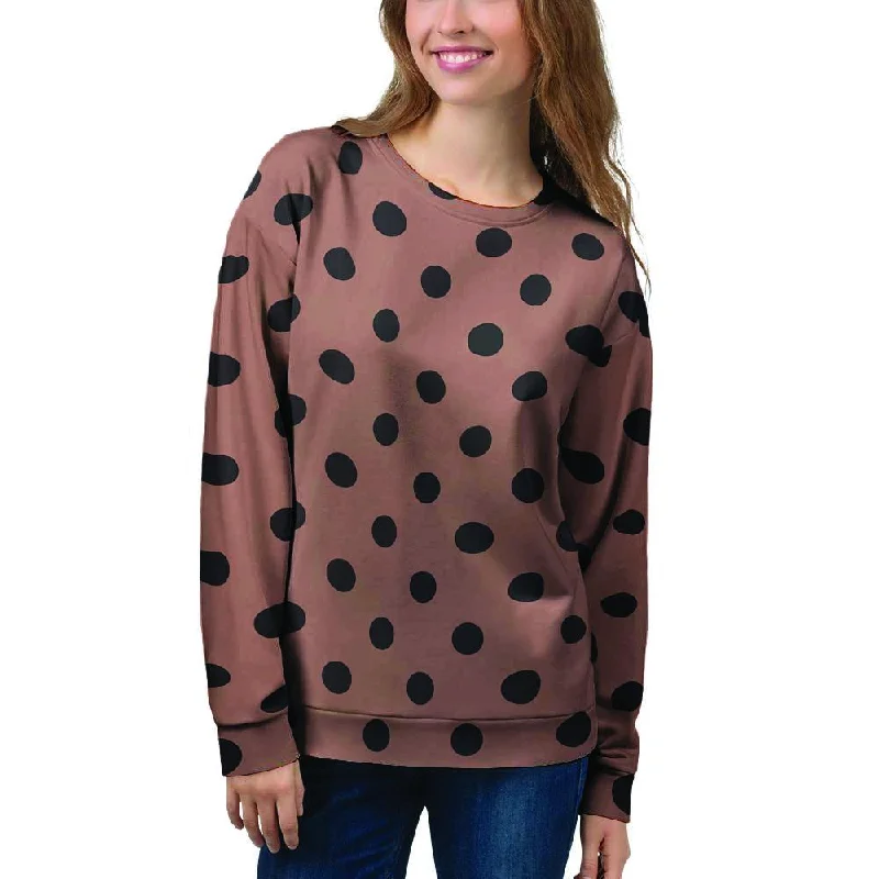 Brown And Black Polka Dot Women's Sweatshirt Hoodie with Neon Bright Vibrant