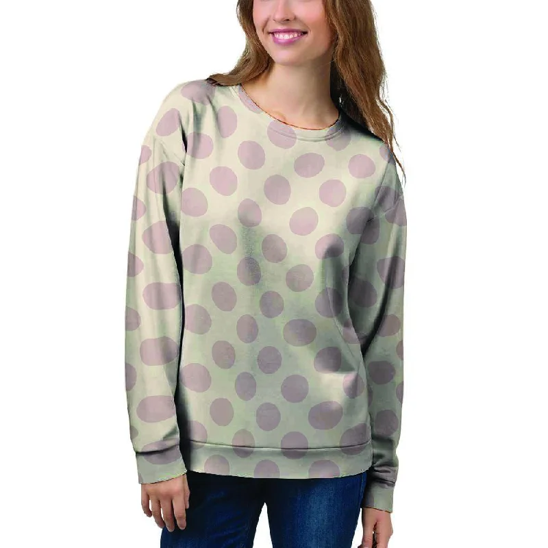 Brown And Cream Polka Dot Women's Sweatshirt Hoodie with Tie-Dye Psychedelic Retro