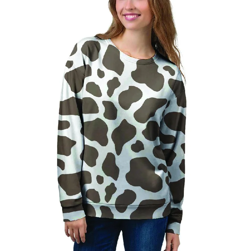 Brown And White Cow Print Women's Sweatshirt Hoodie with Sequins Glamorous Eye-catching Brown And White Cow Print Women's Sweatshirt Hoodie with Sequins Glamorous Eye-catching