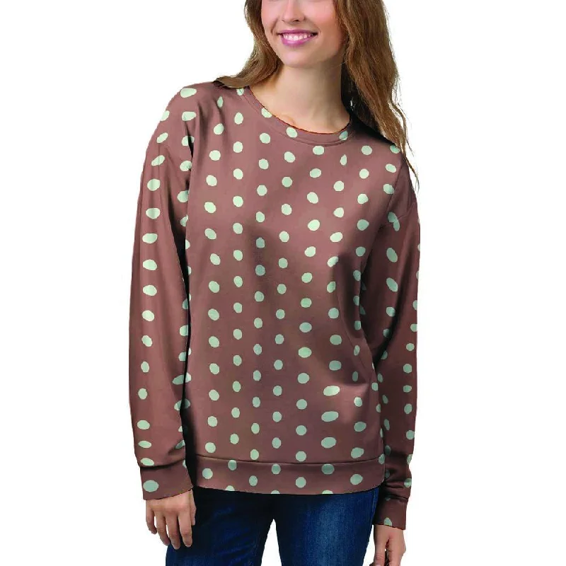 Brown And White Polka Dot Women's Sweatshirt Hoodie with Illustration Artistic Creative Brown And White Polka Dot Women's Sweatshirt Hoodie with Illustration Artistic Creative