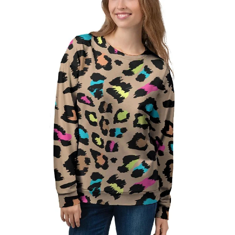 Brown Colorful Cheetah Print Women's Sweatshirt Hoodie with Lining Warm Insulated