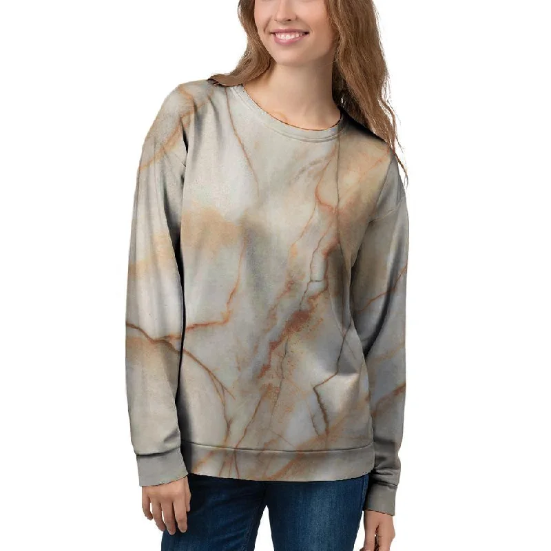 Brown Marble Women's Sweatshirt Hoodie with Ribbed Cuffs Snug Fit Comfort