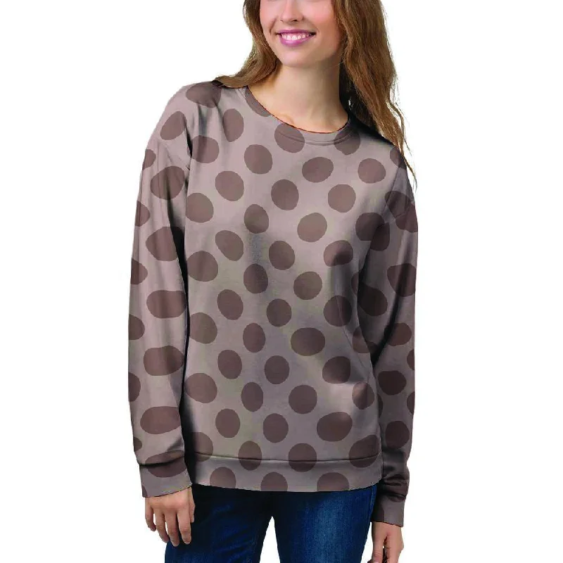 Brown Polka Dot Women's Sweatshirt Hoodie Dress Longline Feminine