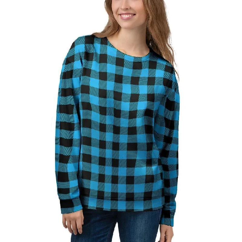 Buffalo Plaid Blue Print Women's Sweatshirt Hoodie with Hem Applique Textured Unique Buffalo Plaid Blue Print Women's Sweatshirt Hoodie with Hem Applique Textured Unique