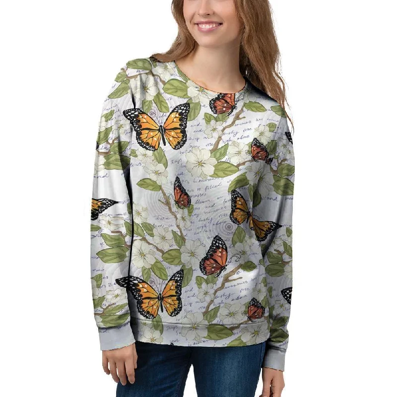 Butterfly Floral Print Women's Sweatshirt Hoodie with Hem Fringe Bohemian Relaxed