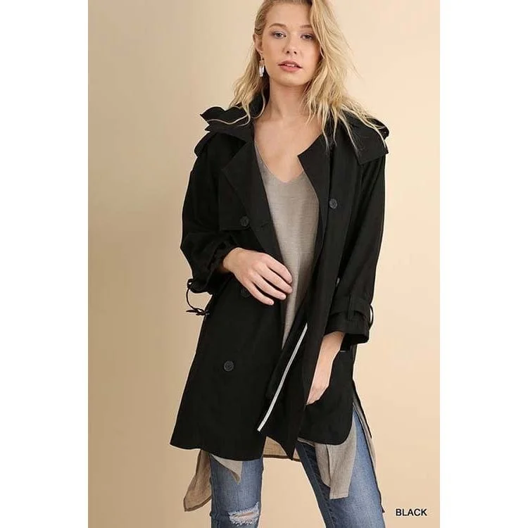 Button Up Jacket With Hoodie Hoodie with Frayed Bohemian Relaxed