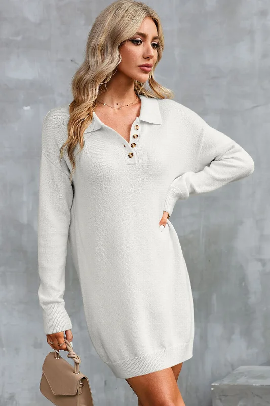 Buttoned Long Sleeve Sweater Dress Satin Fabric Silk Fabric Chiffon Fabric