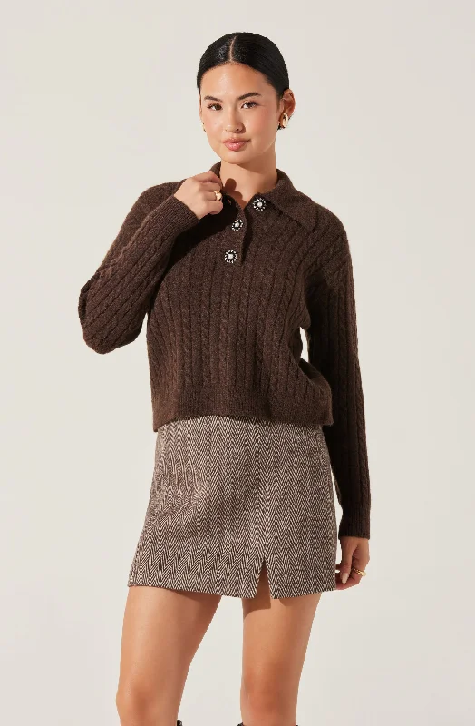 Cable Knit Polo Sweater Casual Formal Business