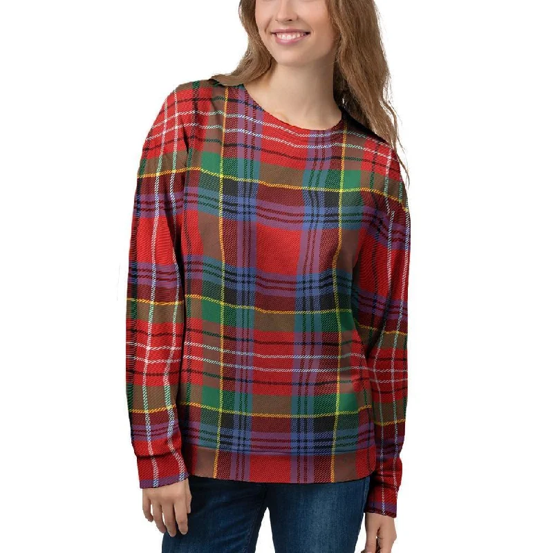Caledonia Red Plaid Tartan Women's Sweatshirt Hoodie with Hem Ribbing Snug Secure