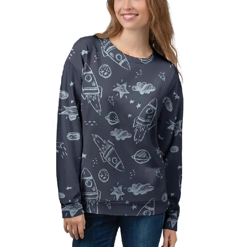 Cartoon Galaxy Space Women's Sweatshirt Hoodie with Button Placket Classic Preppy