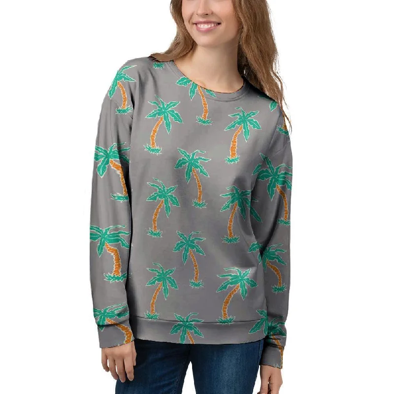 Cartoon Palm Tree Hawaiian Print Women's Sweatshirt Hoodie with High Neck Warm Protective Cartoon Palm Tree Hawaiian Print Women's Sweatshirt Hoodie with High Neck Warm Protective
