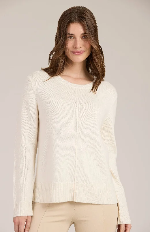 Cashmere Center Stitch Sweater - Ivory Zippered Front Buttoned Front Snap Front