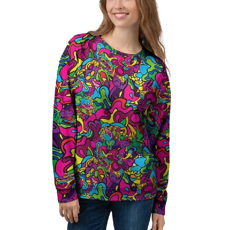 Cat Hippie Psychedelic Women's Sweatshirt Hoodie with Batwing Sleeves Loose Dramatic