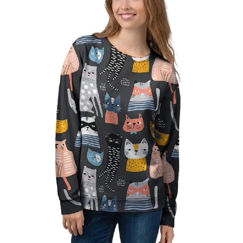 Cat Style Print Women's Sweatshirt Hoodie with Relaxed Fit Easy Casual