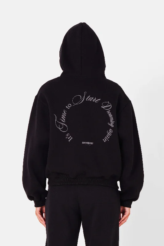 Sweatshirt imprimé texte cercle Noir Hoodie with High Neck Warm Protective