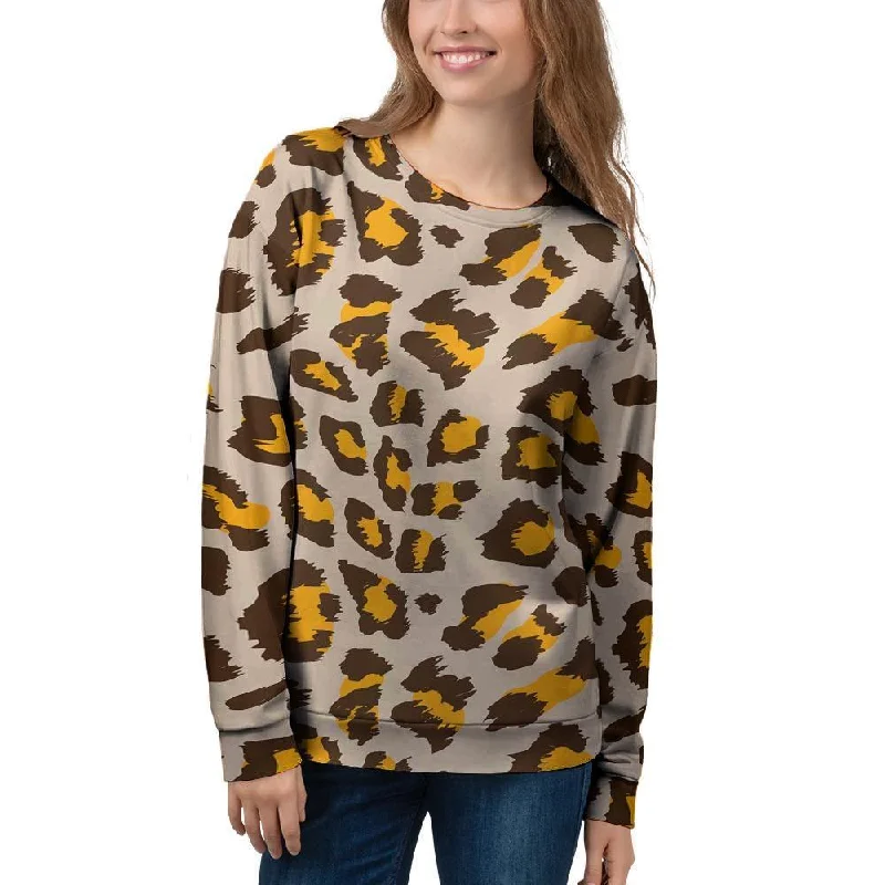 Cheetah Print Women's Sweatshirt Hoodie with Contrast Stitching Detailed Premium