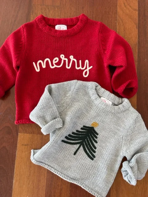 Children’s Holiday Sweaters (Tree and Merry) Nylon Fabric Polyester Fabric Spandex Fabric Children’s Holiday Sweaters (Tree and Merry) Nylon Fabric Polyester Fabric Spandex Fabric