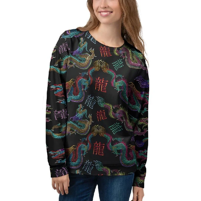 Chinese Dragon Character Print Women's Sweatshirt Hoodie with Pastel Soft Subtle