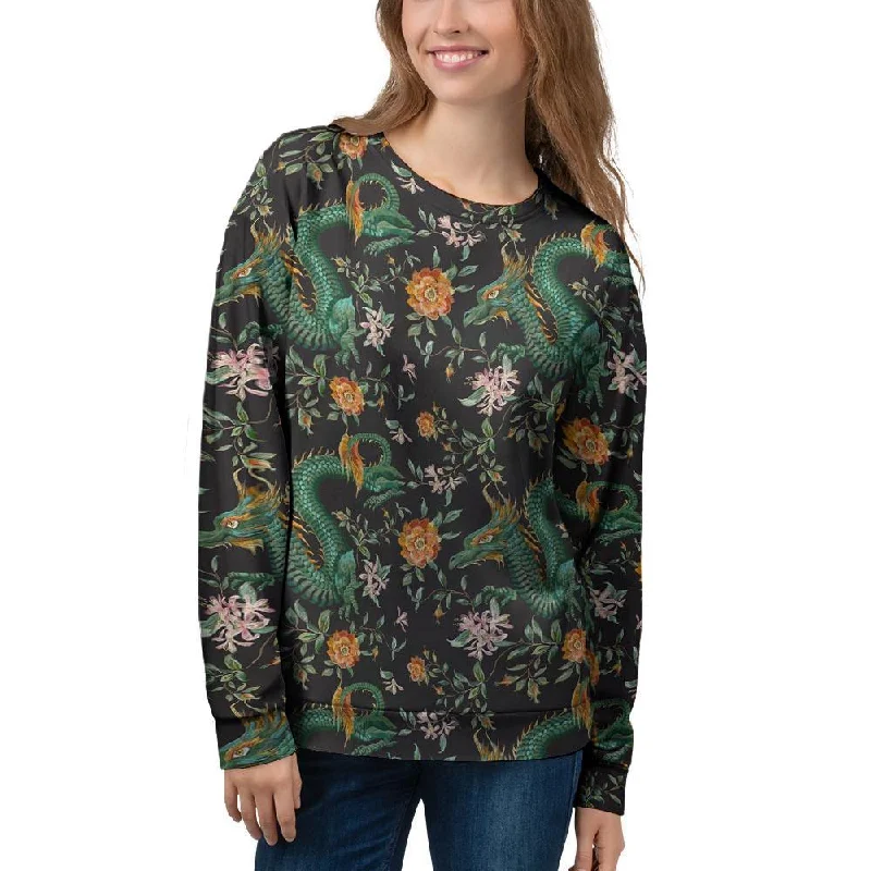 Chinese Green Dragon Print Women's Sweatshirt Hoodie with Gradient Ombre Colorful