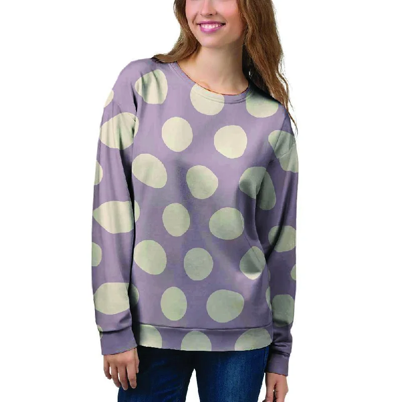 Chocolate Brown Polka Dot Women's Sweatshirt Hoodie with Applique Textured Unique