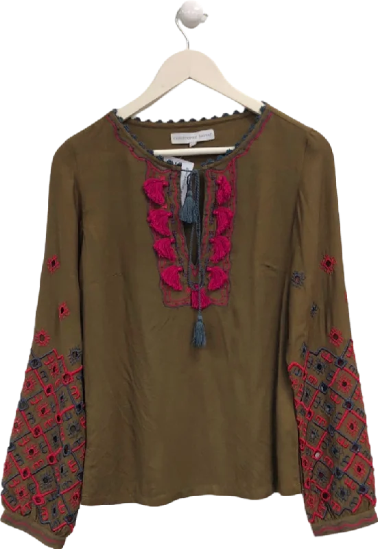 Christophe Sauvat Brown Embroidered Blouse XS Slim Fit Blouse