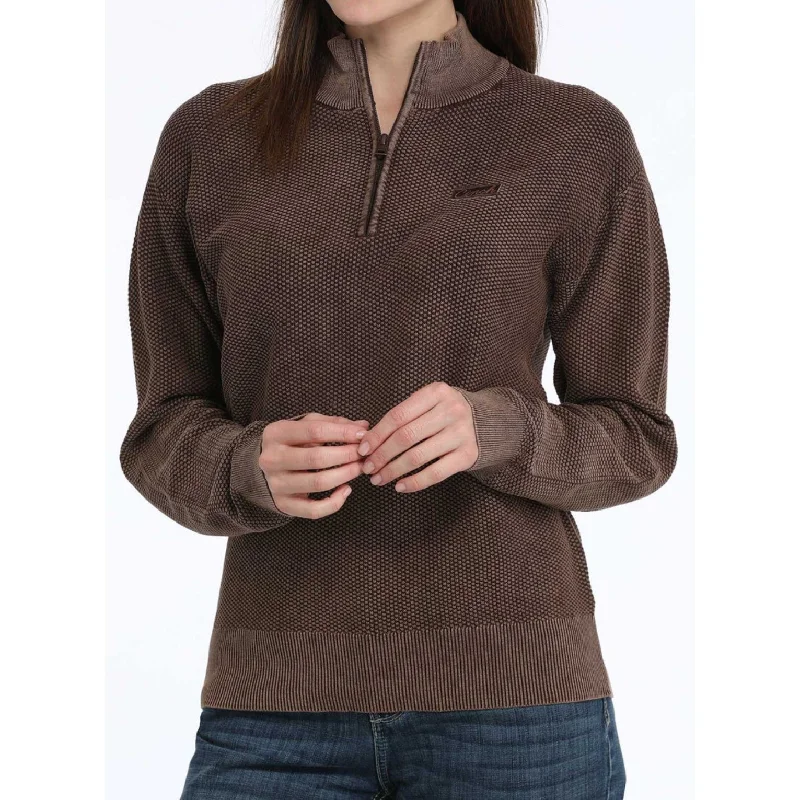 Cinch Women's Brown 1/4 Zip Sweater Boat Neck Shawl Collar Notched Collar