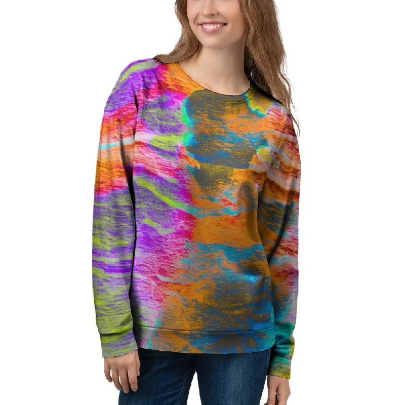 Colorful Abstract Tie Dye Women's Sweatshirt Hoodie with Hem Frayed Vintage Worn