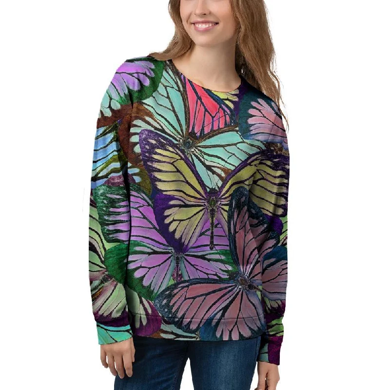 Colorful Butterfly Print Women's Sweatshirt Hoodie with Hem Patch Decorative Personalized Colorful Butterfly Print Women's Sweatshirt Hoodie with Hem Patch Decorative Personalized