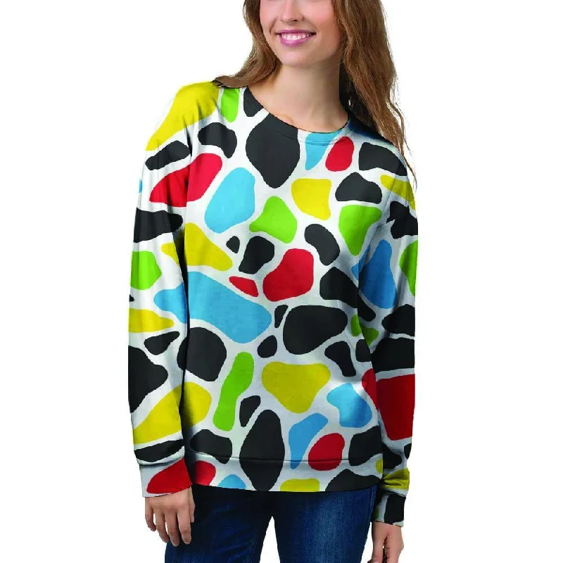 Colorful Cow Print Women's Sweatshirt Hoodie with Hem Lace Feminine Delicate