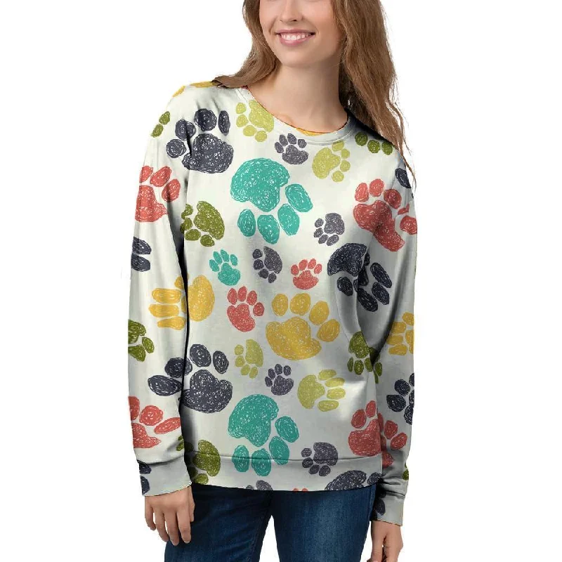 Colorful Doodle Paw Women's Sweatshirt Hoodie with Hem Elastic Stretchable Comfortable Colorful Doodle Paw Women's Sweatshirt Hoodie with Hem Elastic Stretchable Comfortable