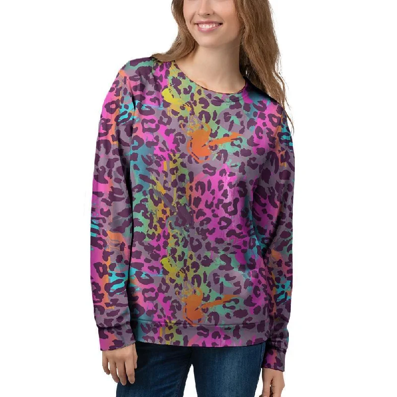 Colorful Leopard Women's Sweatshirt Hoodie with Belted Waist Structured Tailored