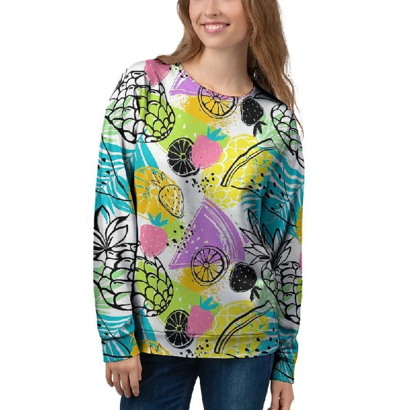 Colorful Mix Fruit Pineapple Hawaiian Print Women's Sweatshirt Hoodie with Velcro Closure Adjustable Secure Colorful Mix Fruit Pineapple Hawaiian Print Women's Sweatshirt Hoodie with Velcro Closure Adjustable Secure