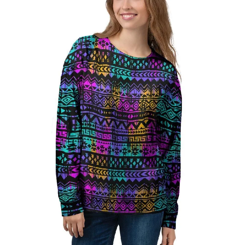 Colorful Native Aztec Geometric Women's Sweatshirt Hoodie with Snap Buttons Easy Quick Colorful Native Aztec Geometric Women's Sweatshirt Hoodie with Snap Buttons Easy Quick