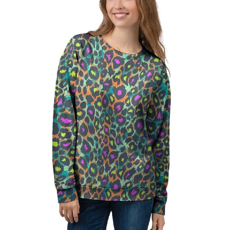 Colorful Neon Leopard Women's Sweatshirt Hoodie with Zipper Placket Modern Functional Colorful Neon Leopard Women's Sweatshirt Hoodie with Zipper Placket Modern Functional