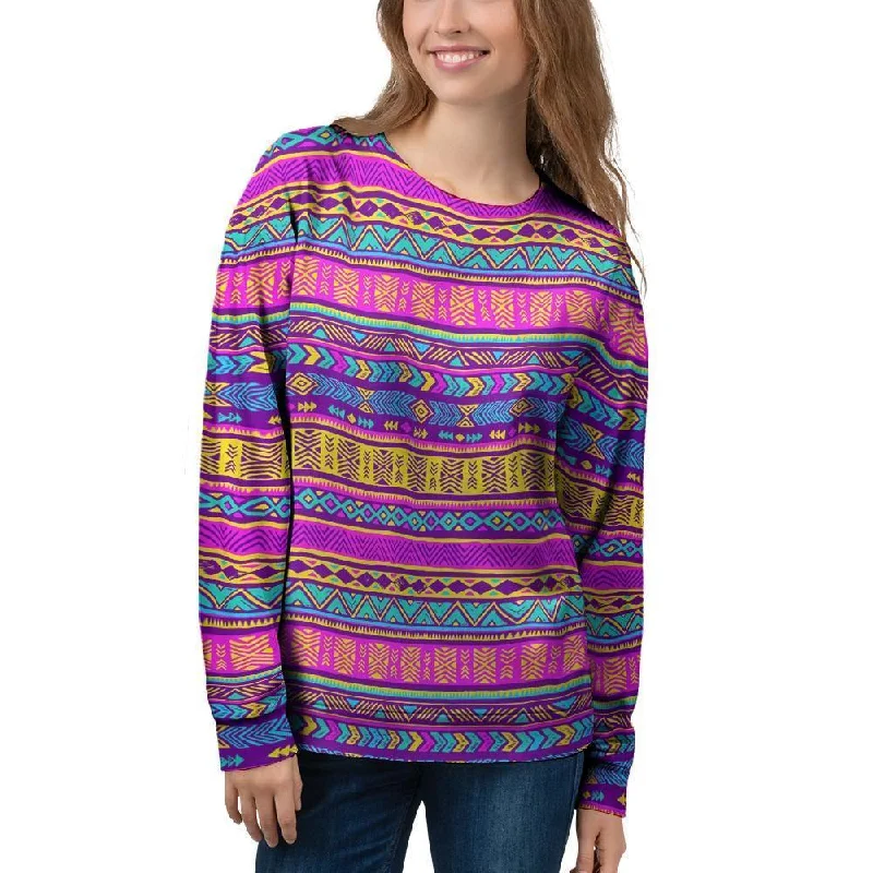 Colorful Neon Tribal Navajo Aztec Print Women's Sweatshirt Hoodie with Crew Neck Simple Timeless Colorful Neon Tribal Navajo Aztec Print Women's Sweatshirt Hoodie with Crew Neck Simple Timeless
